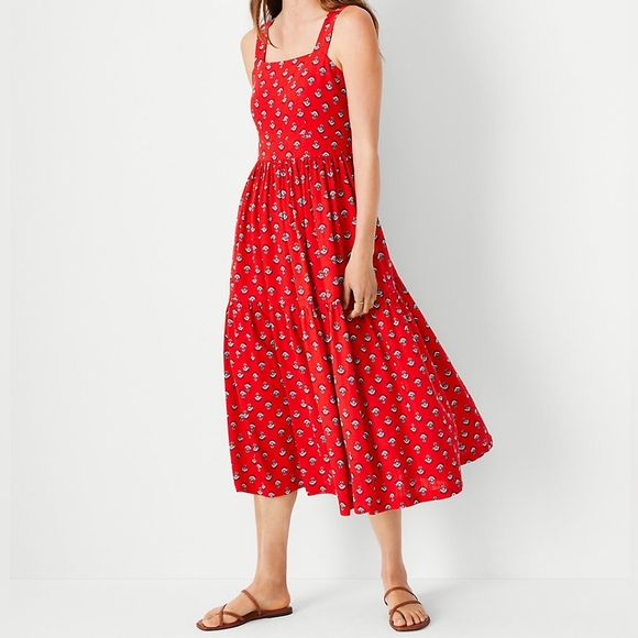 NWT ANN TAYLOR Women's Red Floral Midi Dress Size 0 - Picture 1 of 8